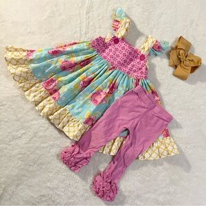 Eleanor Rose Dress with Pink Leggings Set